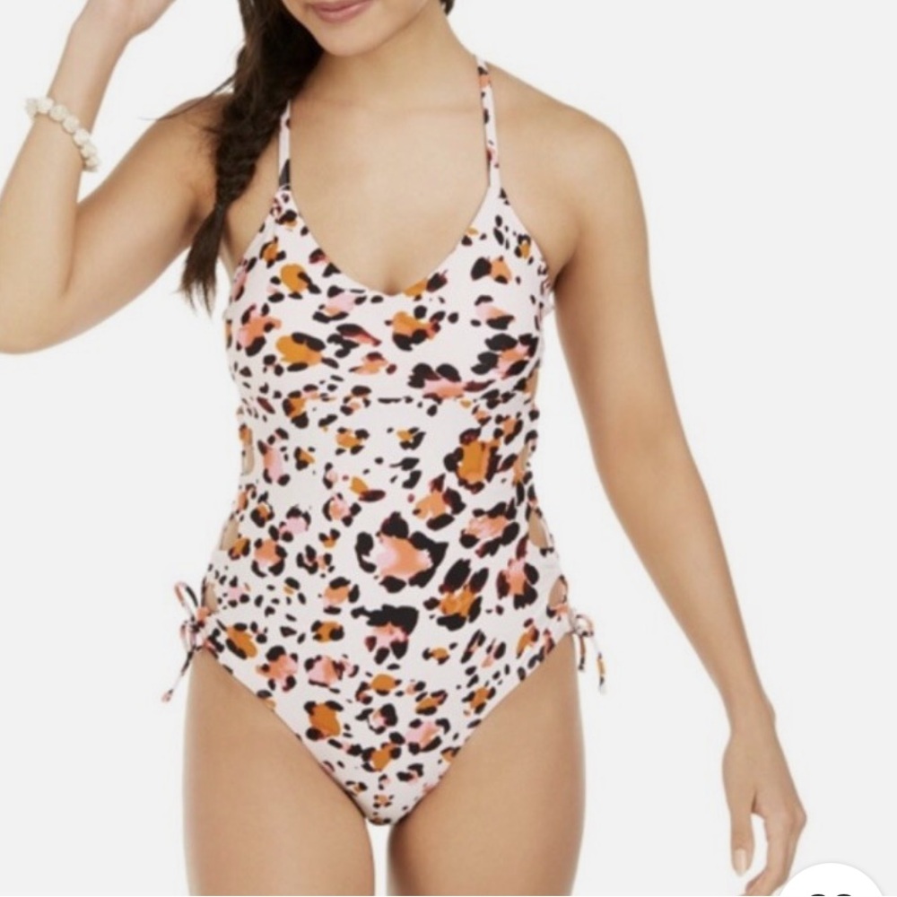 One Piece Hula Honey Wild About You Side Lace Leopard Print Swim Suit #1